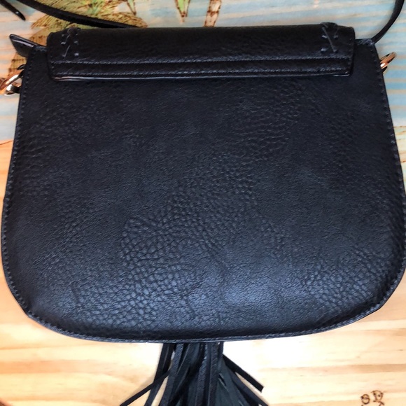 Black Leather Crossbody with Front Tassel - Picture 2 of 15